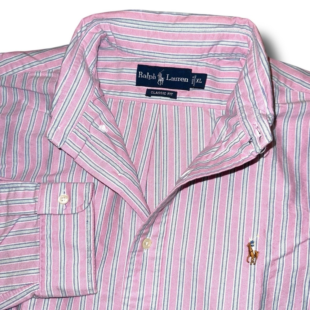 Vintage RALPH LAUREN Button Down Shirt Men XL Striped Oxford Classic-Fit L/S